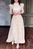 Elegant Flowers Lace Turndown Collar Cake Skirt Dresses