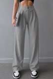 Casual Solid Color Buttons Loose High Waist Straight Solid Color Bottoms