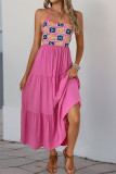 Bohemian Geometric Print Backless Contrast Halter Printed Dresses