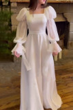 Elegant Solid Color Lace Up Square Neck Long Dresses