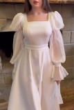Elegant Solid Color Lace Up Square Neck Long Dresses