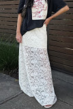 Sexy Solid Color Lace Loose High Waist Type A Solid Color Bottoms