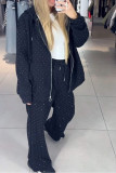 Casual Sportswear Solid Color Pocket Sequined Hot Drill Zipper Hooded Long Sleeve Two Pieces