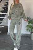 Casual Letters Patchwork Velvet O Neck Long Sleeve Two Pieces