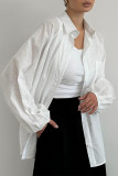 Casual Solid Color Pocket Buttons Turndown Collar Tops