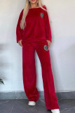 Casual Letters Patchwork Velvet O Neck Long Sleeve Two Pieces