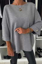 Casual Solid Color Buttons O Neck Tops