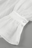 Sexy Solid Color Lace Up See-Through Turndown Collar Tops