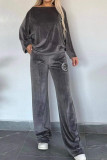 Casual Letters Patchwork Velvet O Neck Long Sleeve Two Pieces