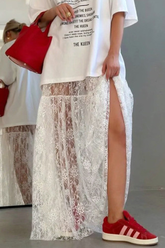 Sexy Solid Color Lace Loose High Waist Solid Color Bottoms