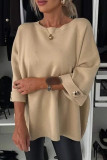 Casual Solid Color Buttons O Neck Tops