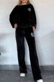 Casual Letters Patchwork Velvet O Neck Long Sleeve Two Pieces