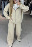 Casual Sportswear Solid Color Pocket Sequined Hot Drill Zipper Hooded Long Sleeve Two Pieces