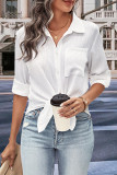 Casual Solid Color Pocket Turndown Collar Tops