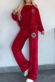 Casual Letters Patchwork Velvet O Neck Long Sleeve Two Pieces