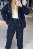 Casual Sportswear Solid Color Pocket Sequined Hot Drill Zipper Hooded Long Sleeve Two Pieces