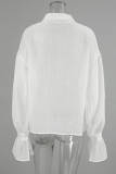 Sexy Solid Color Lace Up See-Through Turndown Collar Tops