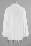 Casual Solid Color Pocket Buttons Turndown Collar Tops