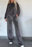 Casual Letters Patchwork Velvet O Neck Long Sleeve Two Pieces