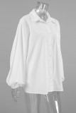Casual Solid Color Pocket Buttons Turndown Collar Tops