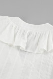 Casual Solid Color Jacquard Ruffle V Neck Tops