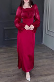 Celebrities Elegant Solid Color Ruched Square Neck Long Dresses