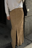 Casual Solid Color Pocket Slit Loose High Waist Straight Solid Color Bottoms
