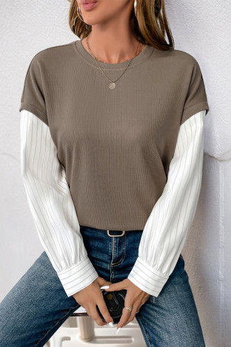 Street Stripe Patchwork O Neck Tops