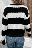Casual Stripe Patchwork Contrast O Neck Tops