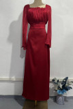 Celebrities Elegant Solid Color Ruched Square Neck Long Dresses