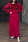 Celebrities Elegant Solid Color Ruched Square Neck Long Dresses