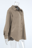 Casual Solid Color Buttons Turndown Collar Tops