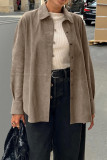 Casual Solid Color Buttons Turndown Collar Tops