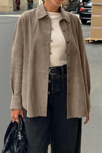 Casual Solid Color Buttons Turndown Collar Tops