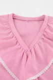Casual Lace Patchwork Ruffle V Neck Long Sleeve Two Pieces
