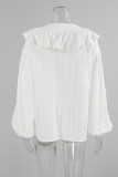 Casual Solid Color Jacquard Ruffle V Neck Tops