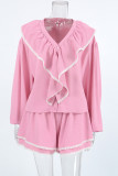 Casual Lace Patchwork Ruffle V Neck Long Sleeve Two Pieces