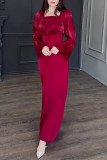 Celebrities Elegant Solid Color Ruched Square Neck Long Dresses