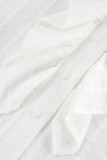 Casual Solid Color Jacquard Ruffle V Neck Tops