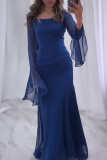 Elegant Solid Color Ruffle O Neck Long Dresses