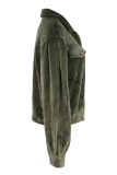 Casual Solid Color Buttons Texture Fluffy Turndown Collar Outerwear
