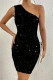 Sexy Solid Color Sequined Sloping Shoulder Wrapped Skirt Dresses