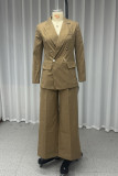 Casual Solid Color Buttons Turn-back Collar Long Sleeve Two Pieces
