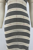 Sexy Stripe Slit Weave Contrast O Neck Short Sleeve Short Sleeve Dress
