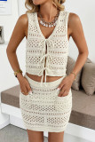 Sexy Solid Color Hollow Out Lace Up V Neck Sleeveless Two Pieces