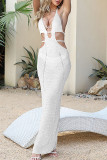 Sexy Vacation Solid Color Hollow Out Backless Swimwears Cover Up