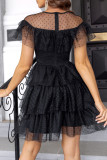 Party Solid Color Ruffle Mesh O Neck A Line Dresses