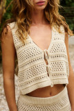 Sexy Solid Color Hollow Out Lace Up V Neck Sleeveless Two Pieces