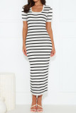 Casual Stripe Weave Contrast U Neck Short Sleeve Short Sleeve Dress