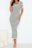 Casual Stripe Weave Contrast U Neck Short Sleeve Short Sleeve Dress